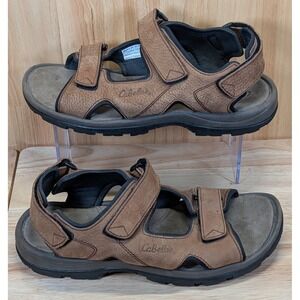Cabelas Mens Brown Leather Adjustable Triple Strap Sandals 82-3818 Size 10